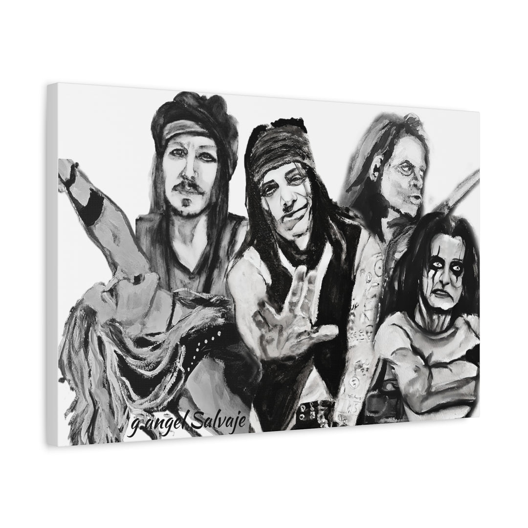 Canvas Wall Art - Alice Cooper and Guitarists Black and White Rock and Roll Series Painting