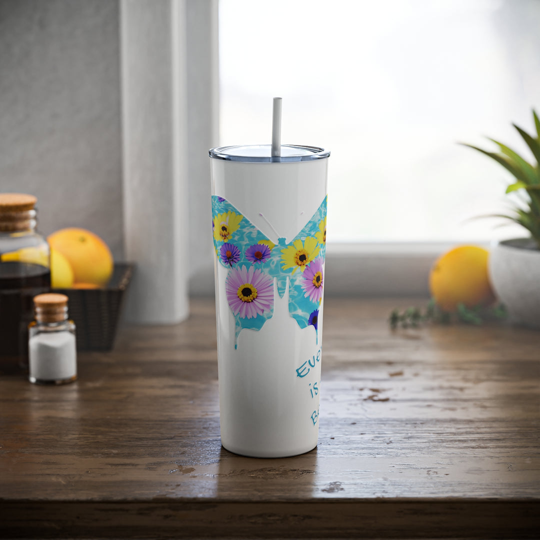 Single Butterfly New Start Skinny Steel Tumbler with Straw, 20oz