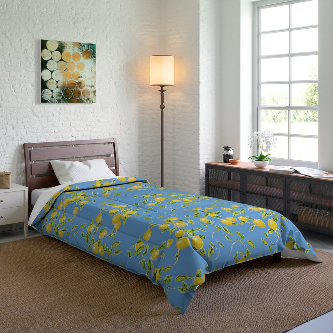 Bunches of Lemons on blue Comforter