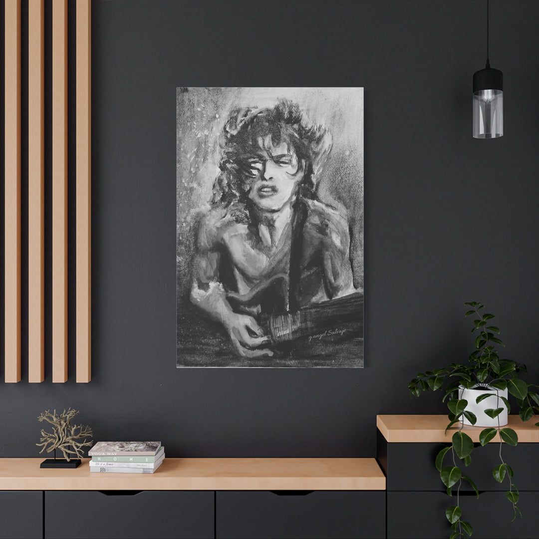 Angus Young, B&W  Rock and Roll Series Matte Canvas, Stretched, 1.25"