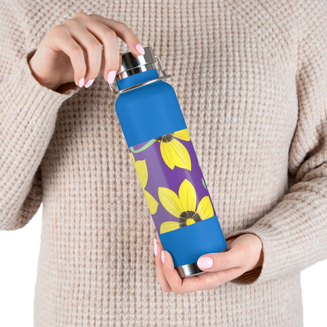 Yellow Floral on Purple, no quotes Copper Vacuum Insulated Bottle, 22oz