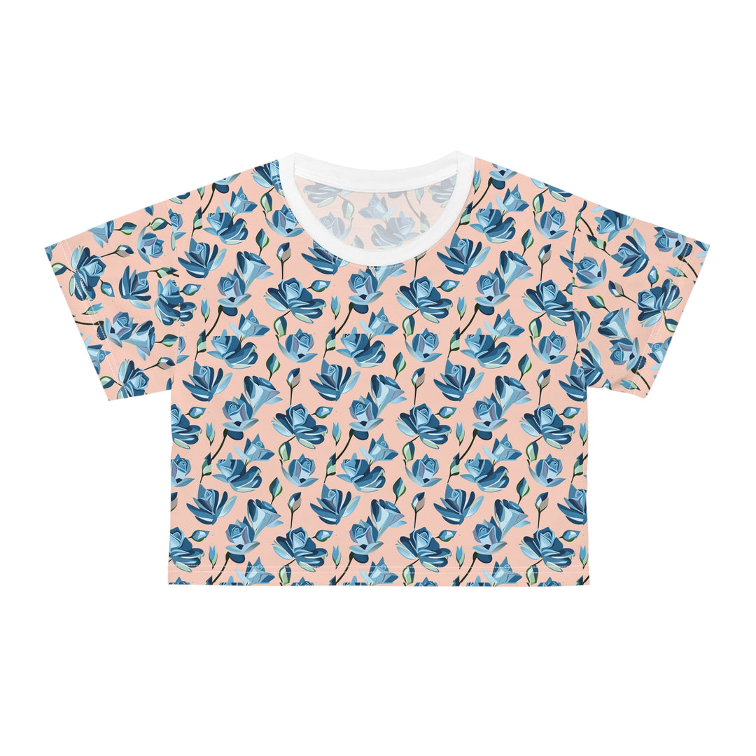 Blue Rose Buds, Women's Crop Tee (AOP)