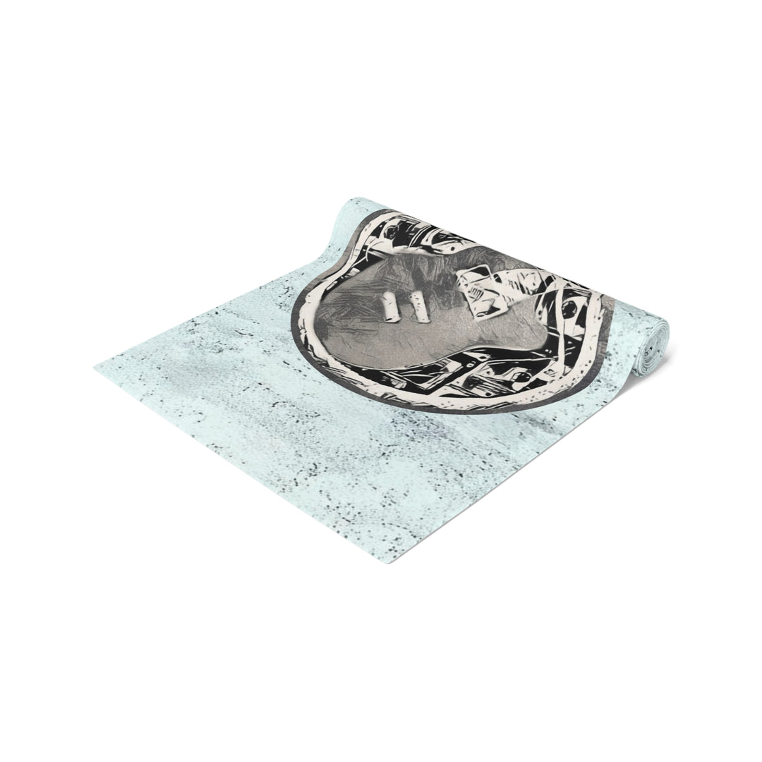 Grey Little Sketchy on Textured Blue Table Runner (Cotton, Poly)