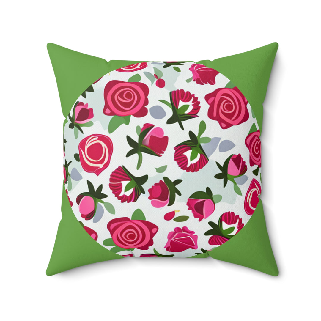 Rose Garden Promises circle green Faux Suede Square Pillow