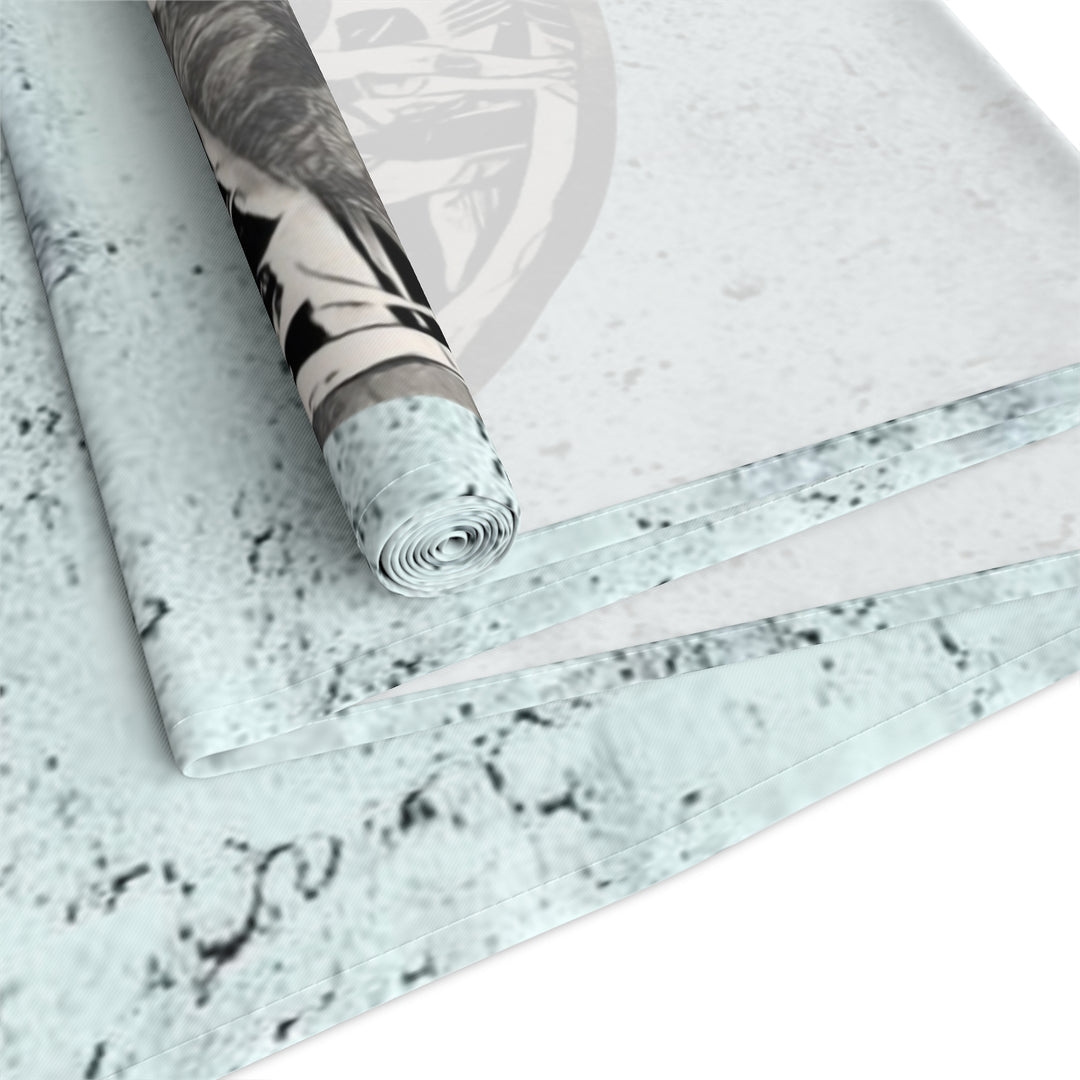 Grey Little Sketchy on Textured Blue Table Runner (Cotton, Poly)