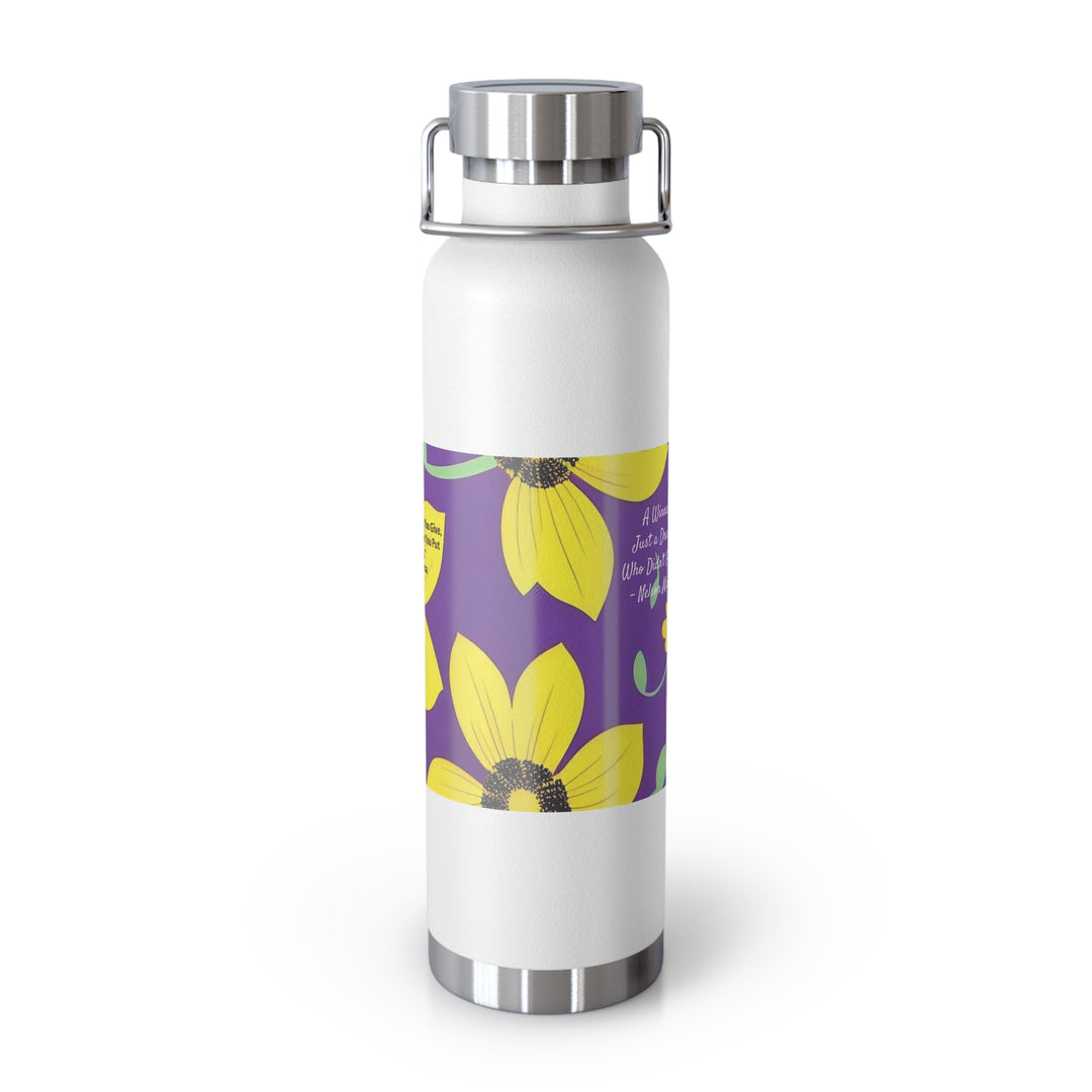 Yellow Floral Inspirational Quotes Copper Vacuum Insulated Bottle, 22oz