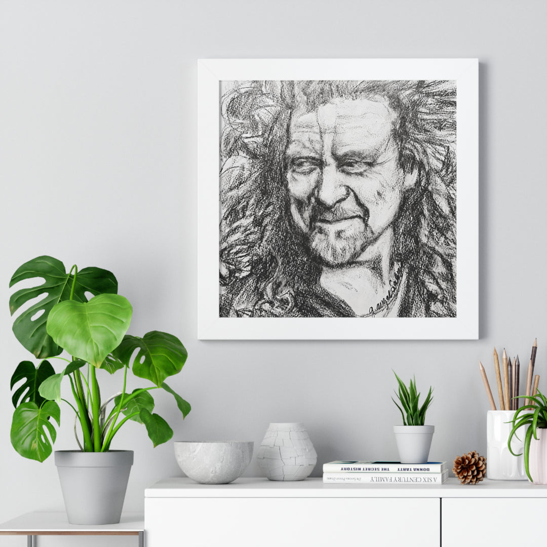 Vertical Poster - Robert Plant B&W Rock and Roll Series Framed Art Print