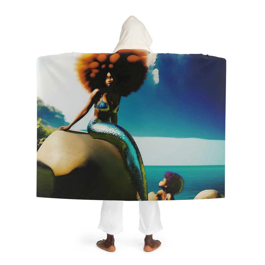 Mermaid Madonna,  white hood ,Hooded Sherpa Fleece Blanket