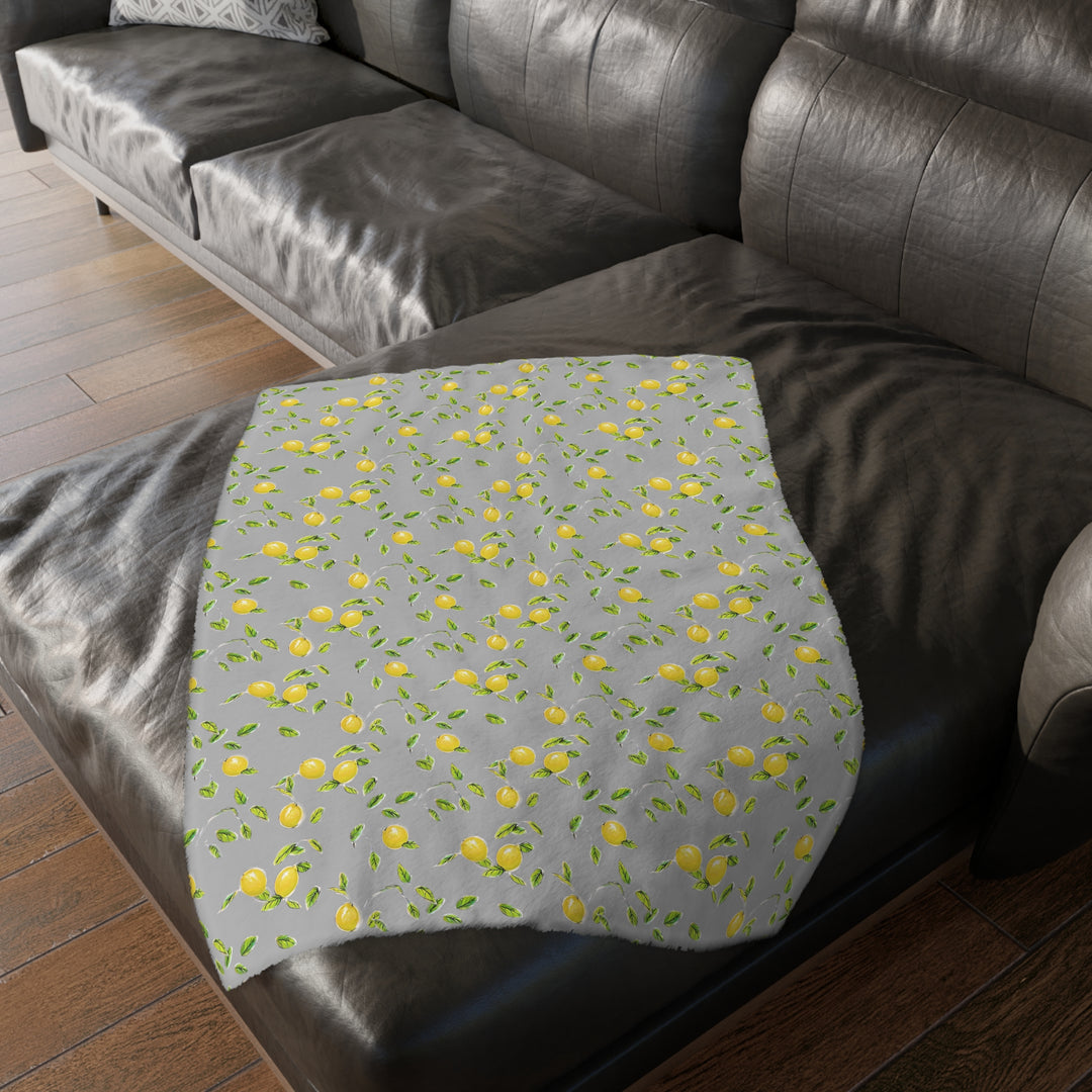 Grey Lemon Velveteen Minky Blanket (Two-sided print)