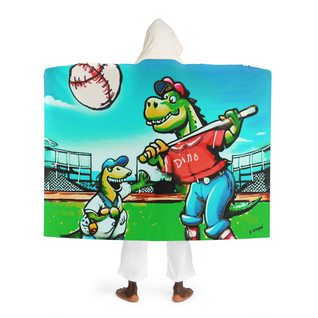 Dinosaur knocking it outta d'park,Hooded Sherpa Fleece Blanket