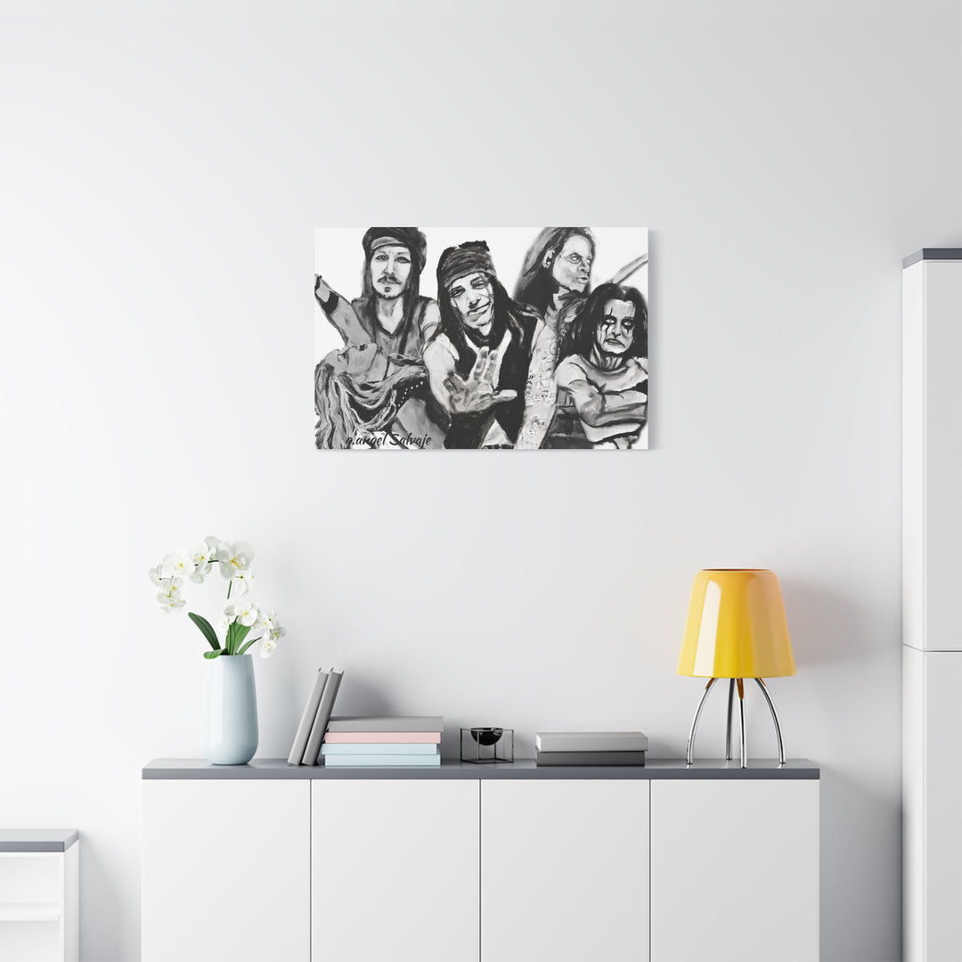 Canvas Wall Art - Alice Cooper and Guitarists Black and White Rock and Roll Series Painting