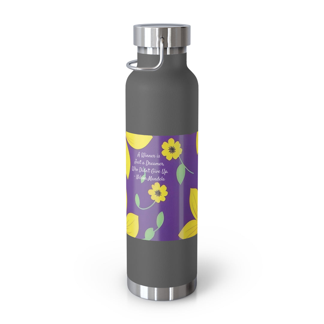 Yellow Floral Inspirational Quotes Copper Vacuum Insulated Bottle, 22oz