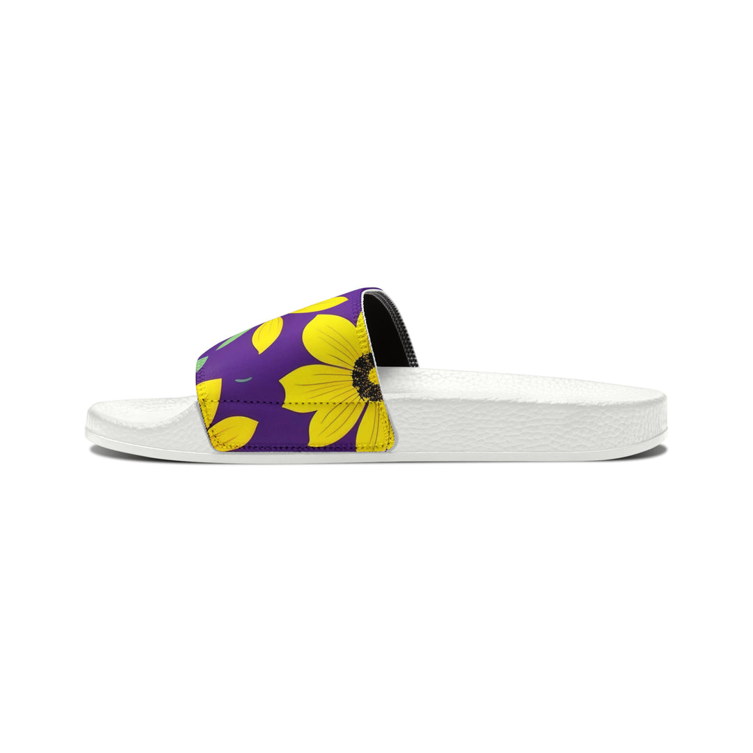Yellow Floral on Purple Youth PU Slide Sandals