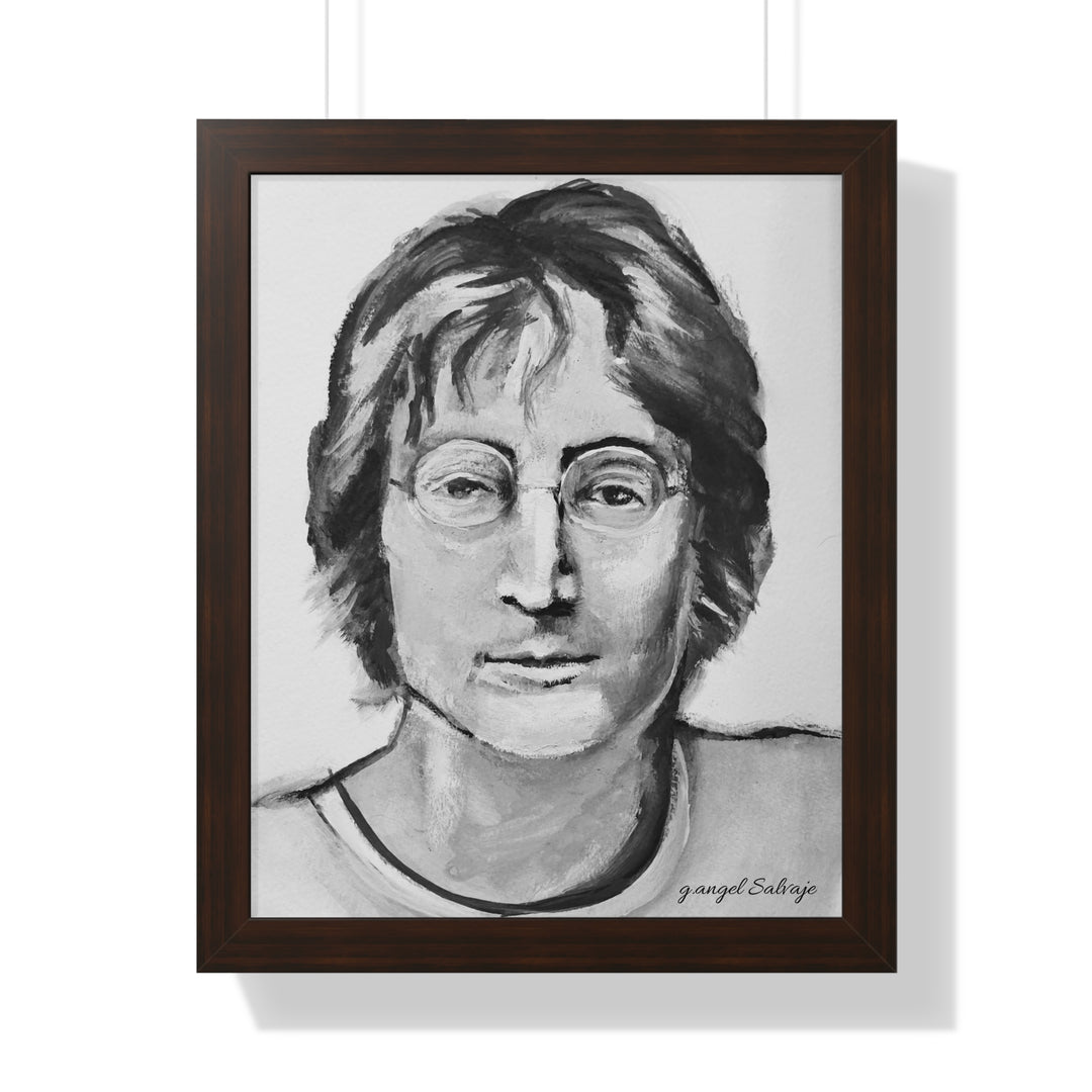 Vertical Poster - John Lennon Portrait by g angel Salvaje Black and White Rock and Roll Series