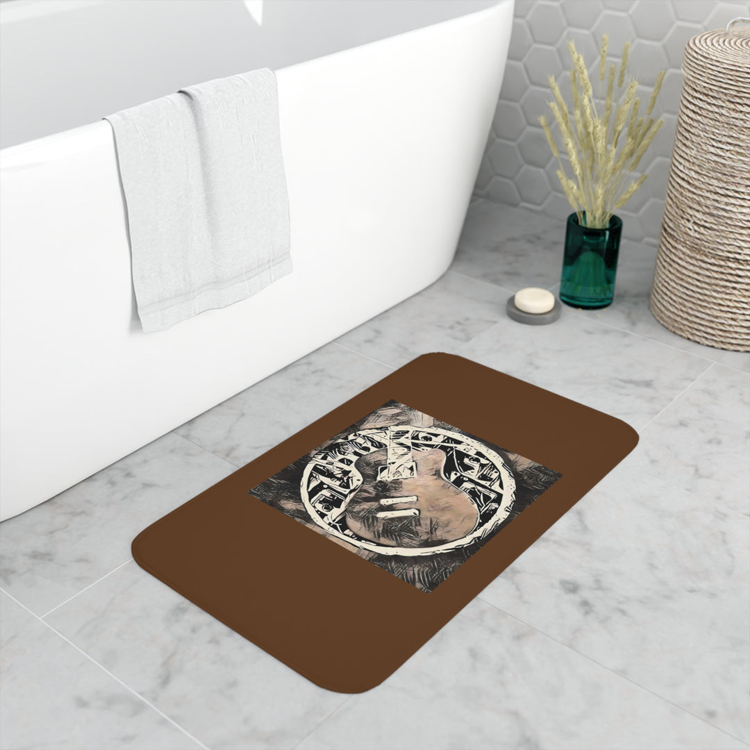 A Little Sketchy with Background Dark brown Memory Foam Bath Mat