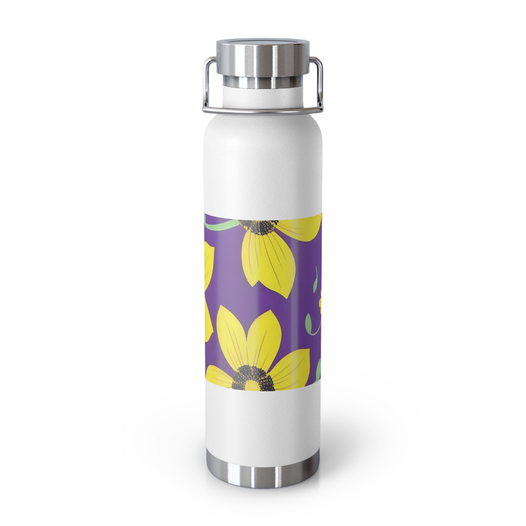 Yellow Floral on Purple, no quotes Copper Vacuum Insulated Bottle, 22oz