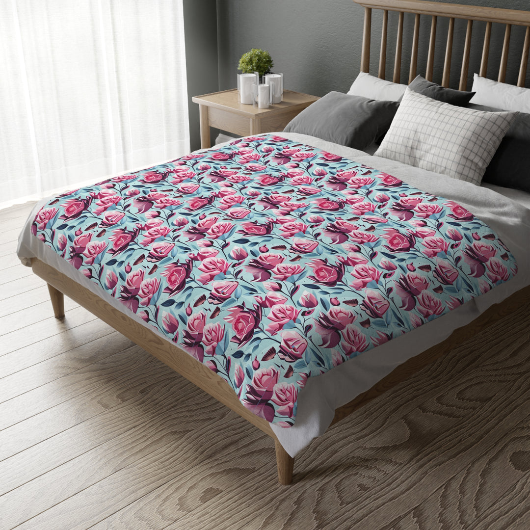 Roses are Pink Velveteen Minky Blanket (Two-sided print)