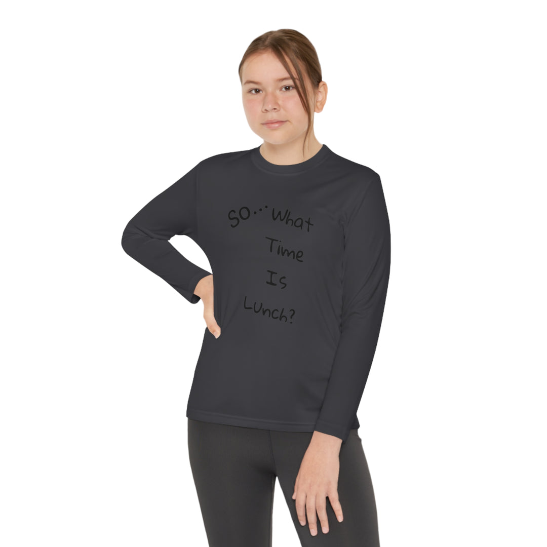 What time is lunch? Youth Long Sleeve Competitor Tee
