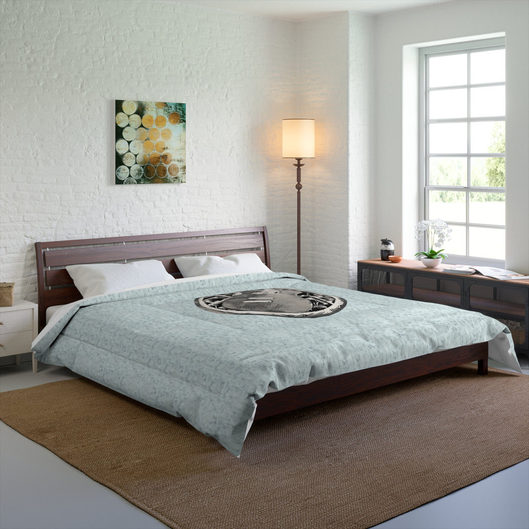 Grey Little Sketchy on Textured Blue Comforter