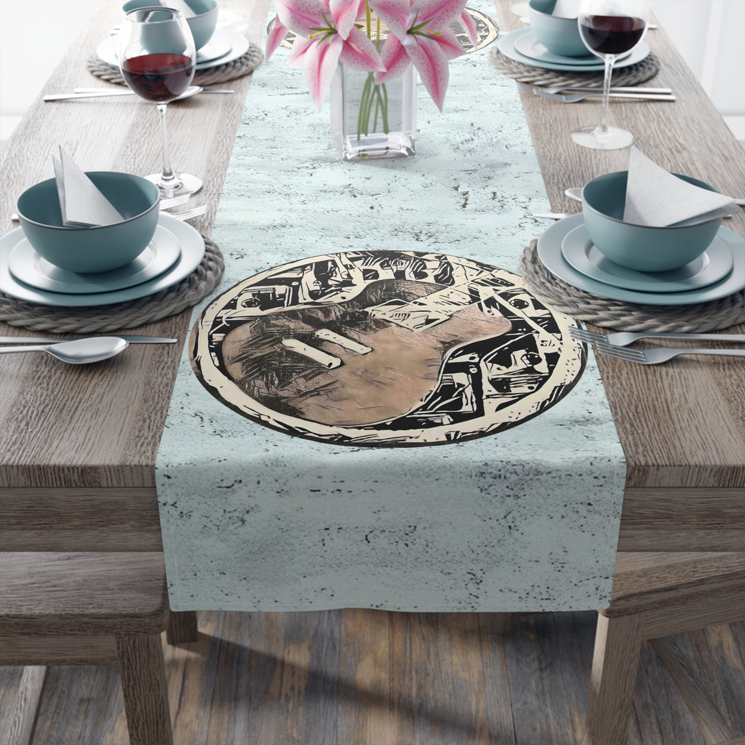 A Little Sketchy on Textured Blue Table Runner (Cotton, Poly)