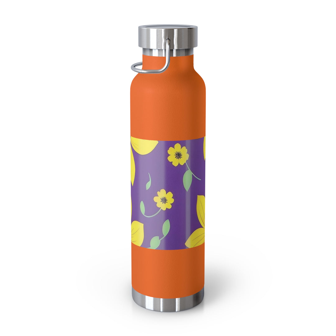 Yellow Floral on Purple, no quotes Copper Vacuum Insulated Bottle, 22oz
