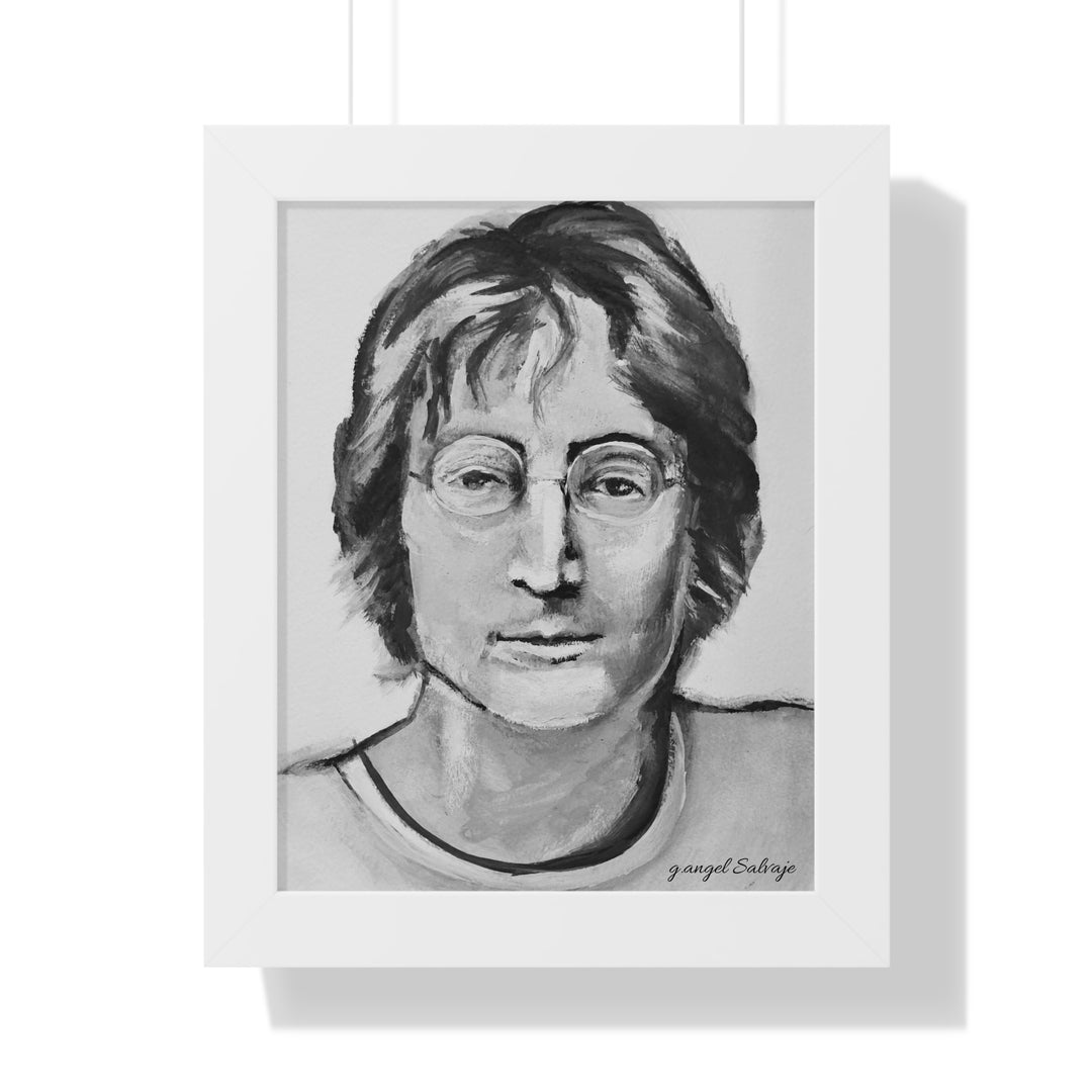 Vertical Poster - John Lennon Portrait by g angel Salvaje Black and White Rock and Roll Series