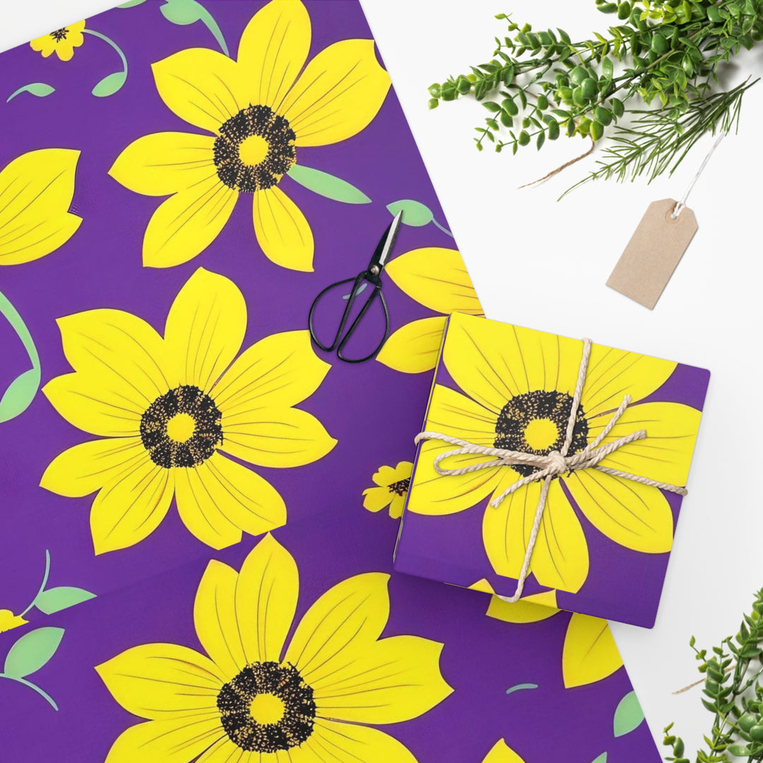 Dancing Yellow Floral on Purple Wrapping Paper