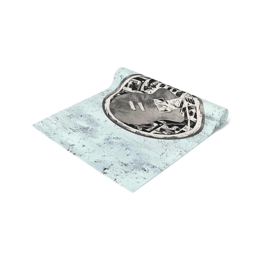 Grey Little Sketchy on Textured Blue Table Runner (Cotton, Poly)