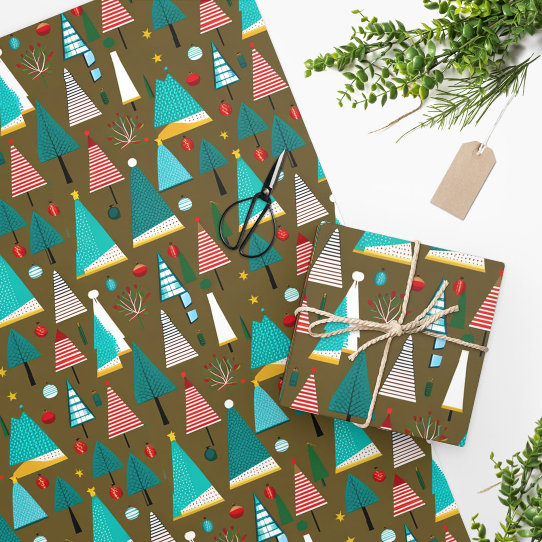 Retro  Christmas Tree Gift Wrapping Paper