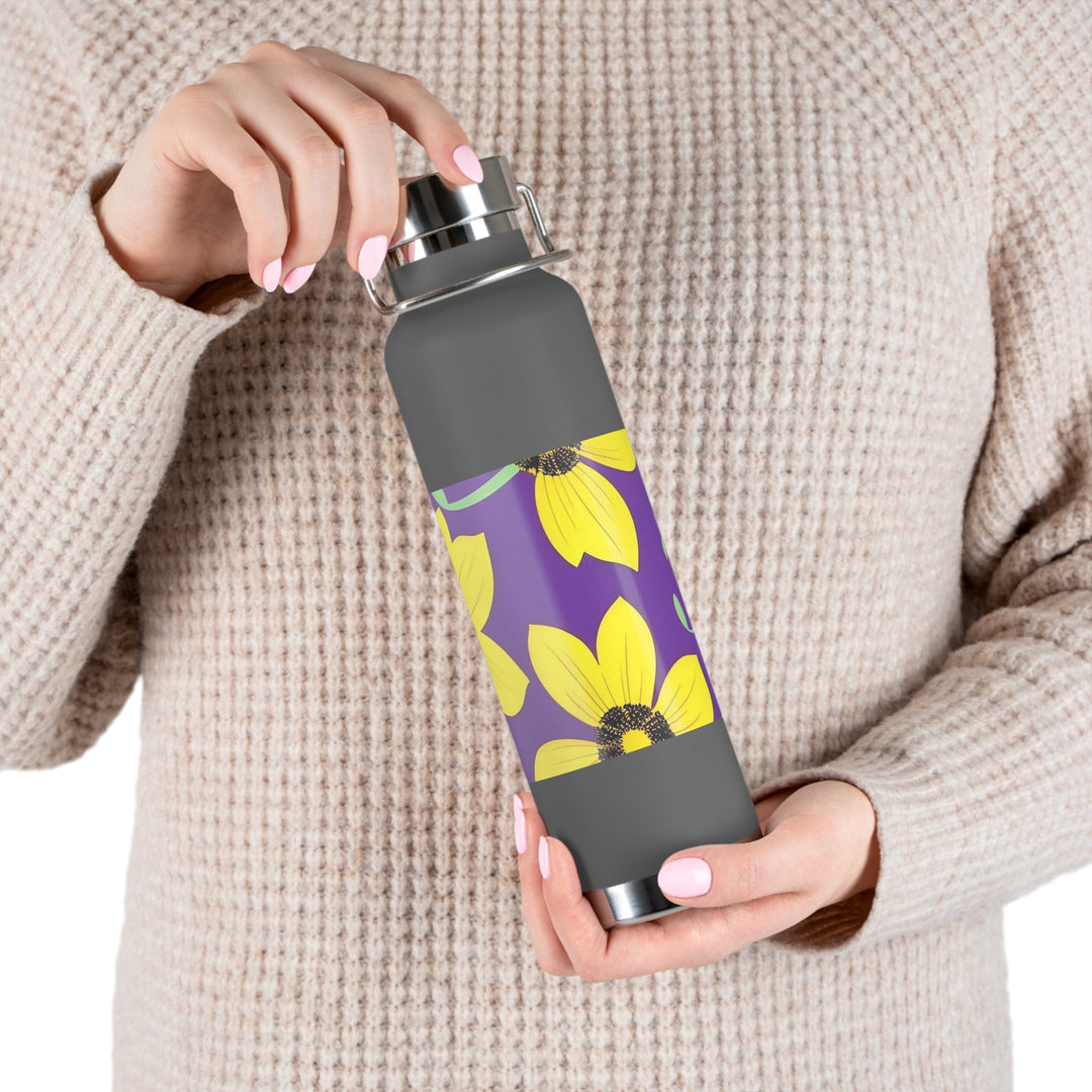 Yellow Floral on Purple, no quotes Copper Vacuum Insulated Bottle, 22oz