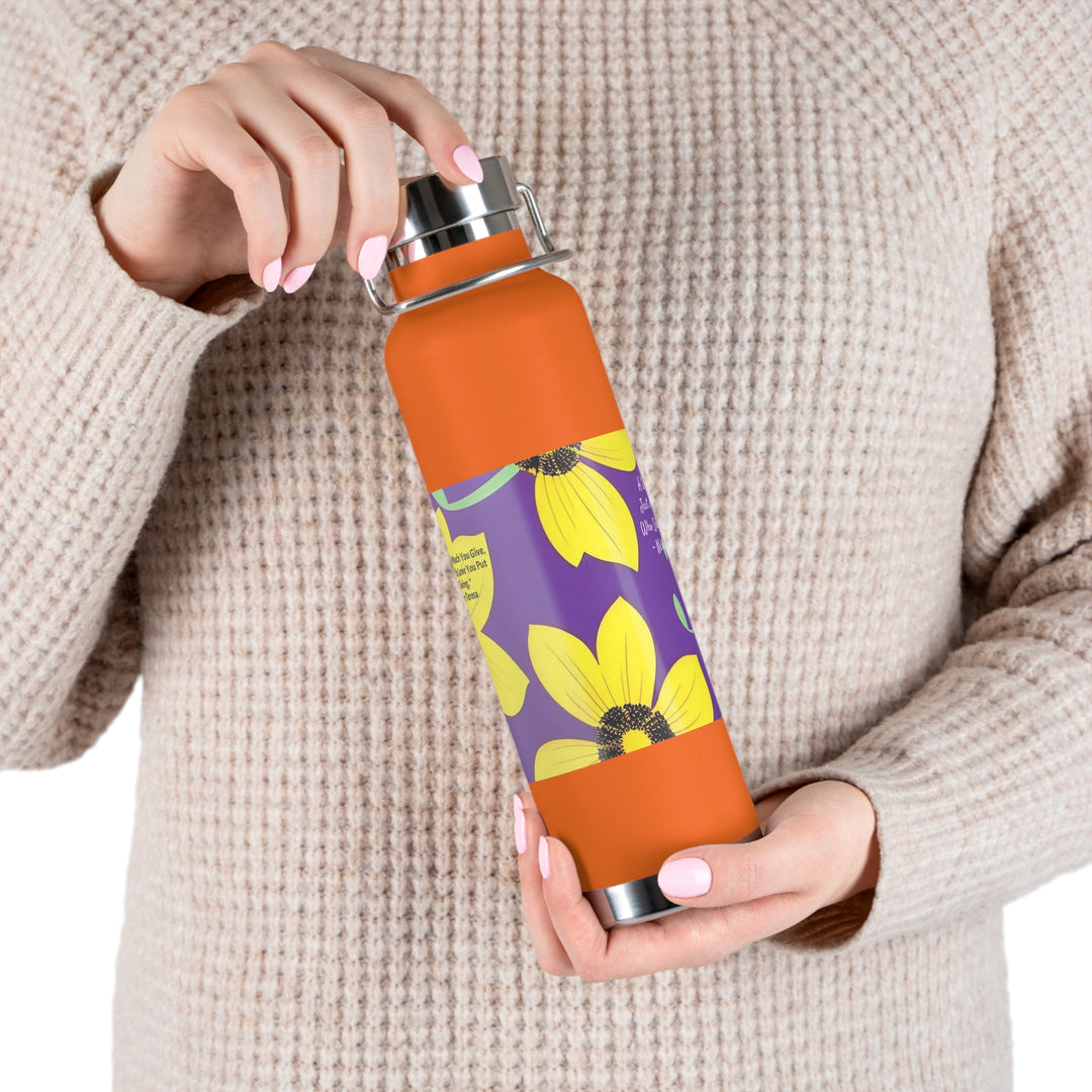 Yellow Floral Inspirational Quotes Copper Vacuum Insulated Bottle, 22oz