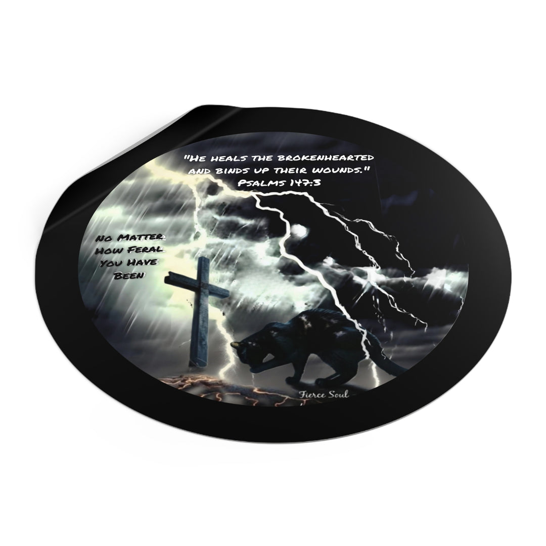 Inspirational Vinyl Stickers - Psalms 147:3 Feral Cat Design
