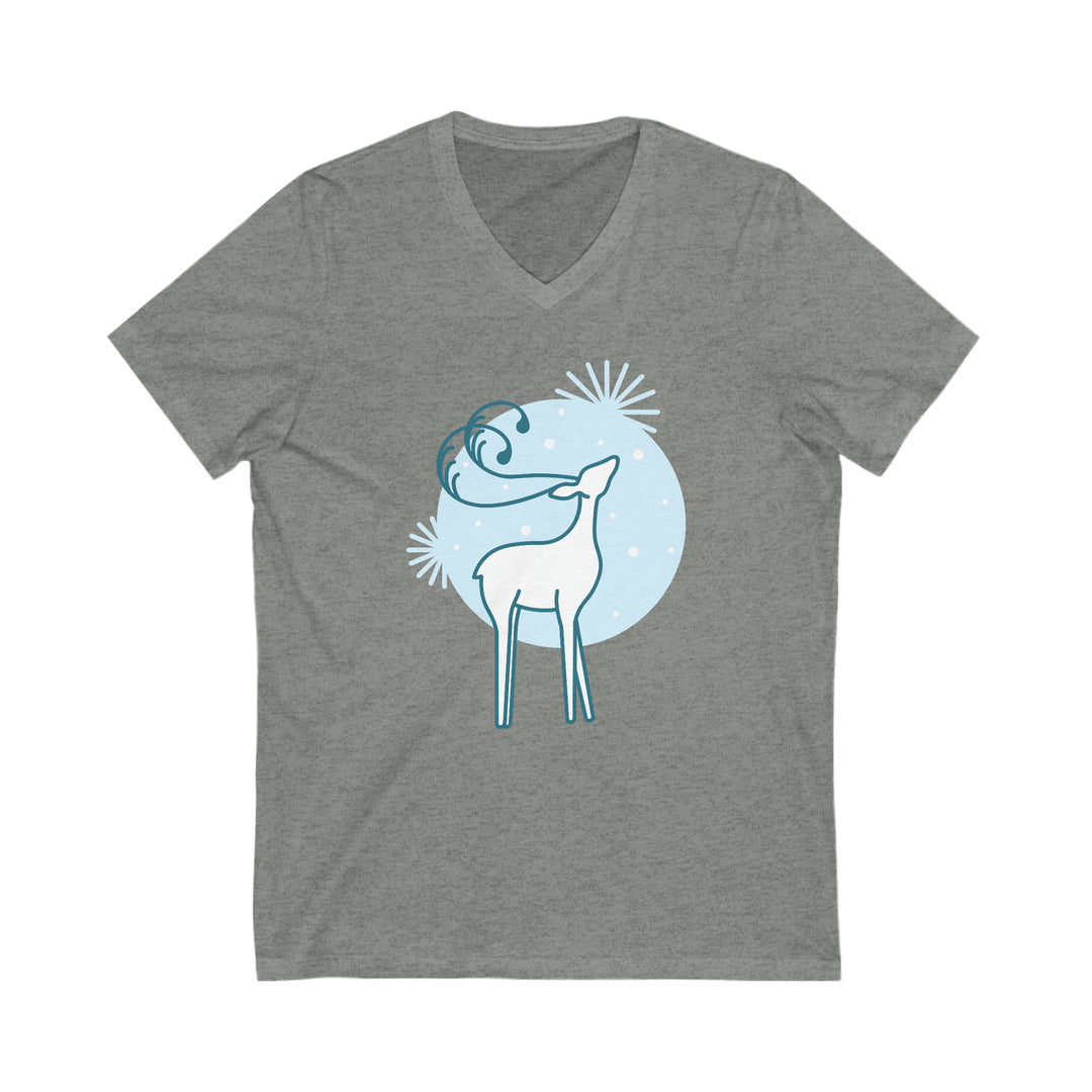 Reindeer in the Snow Unisex Jersey Short Sleeve V-Neck Tee