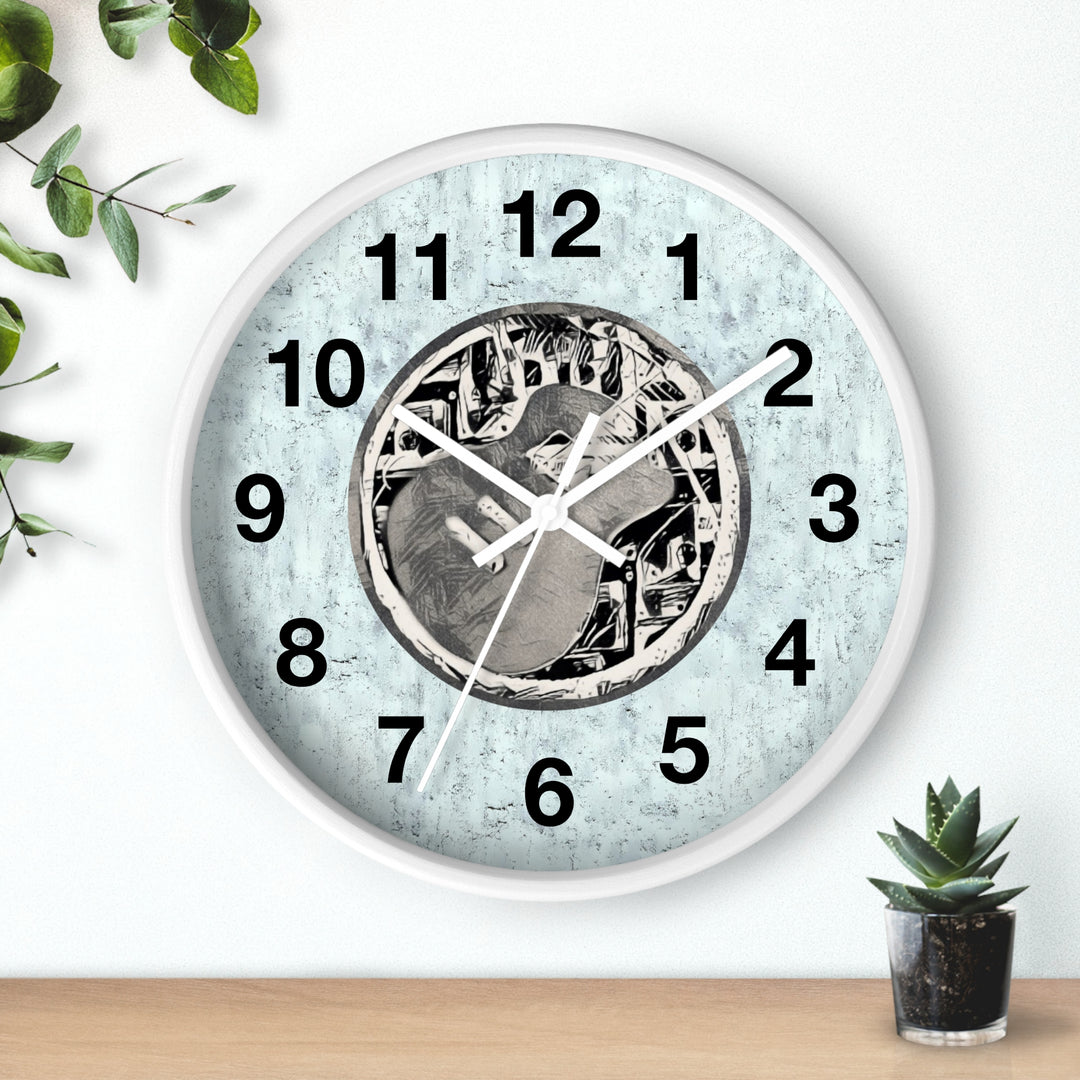 Grey Little Sketchy Guitar onTextured Blue Wall Clock