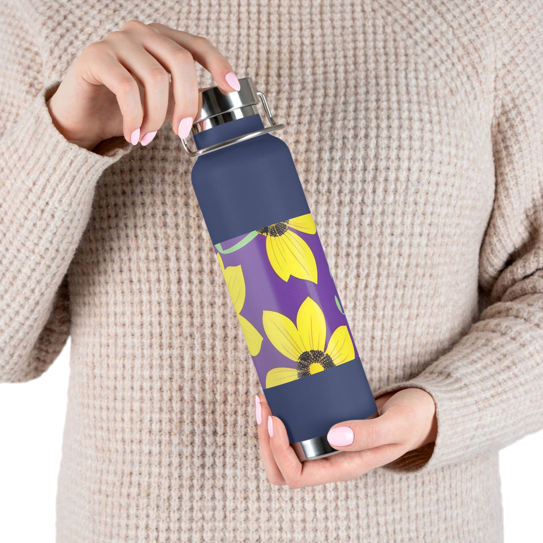Yellow Floral on Purple, no quotes Copper Vacuum Insulated Bottle, 22oz