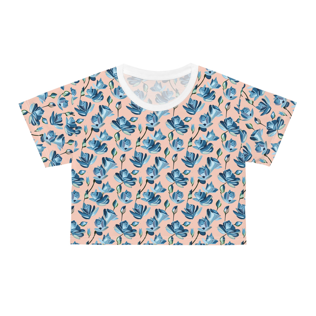 Blue Rose Buds, Women's Crop Tee (AOP)