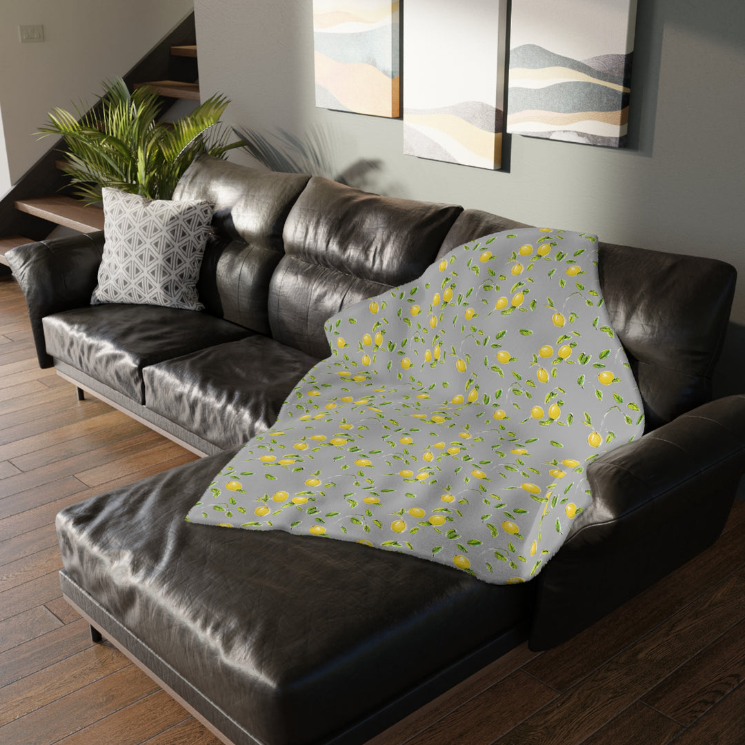 Grey Lemon Velveteen Minky Blanket (Two-sided print)