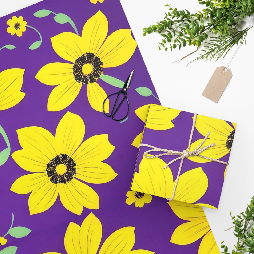 Dancing Yellow Floral on Purple Wrapping Paper