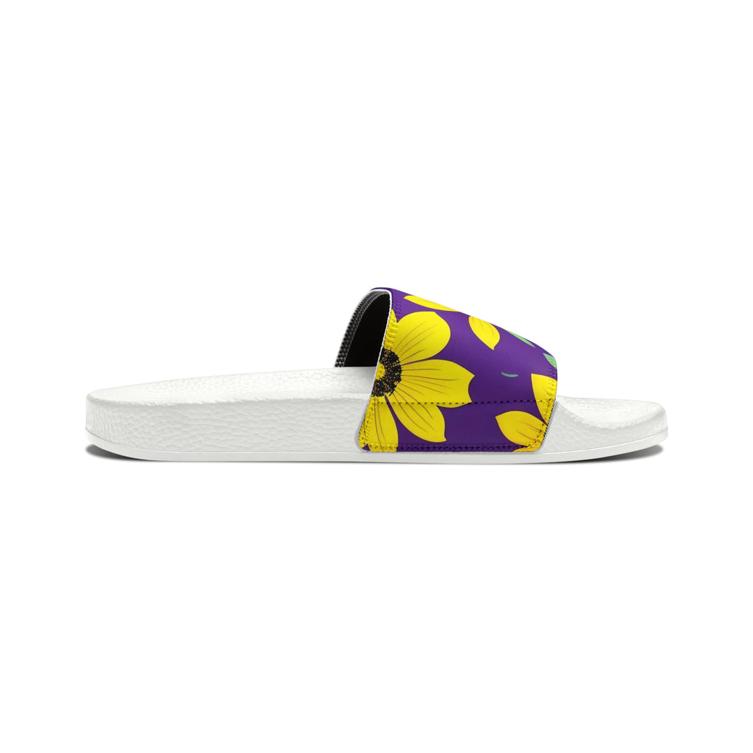 Yellow Floral on Purple Youth PU Slide Sandals