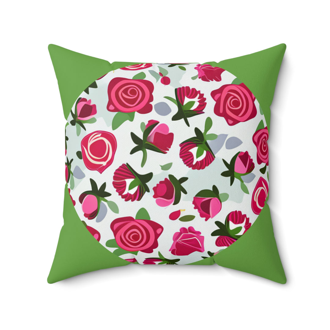 Rose Garden Promises circle green Faux Suede Square Pillow