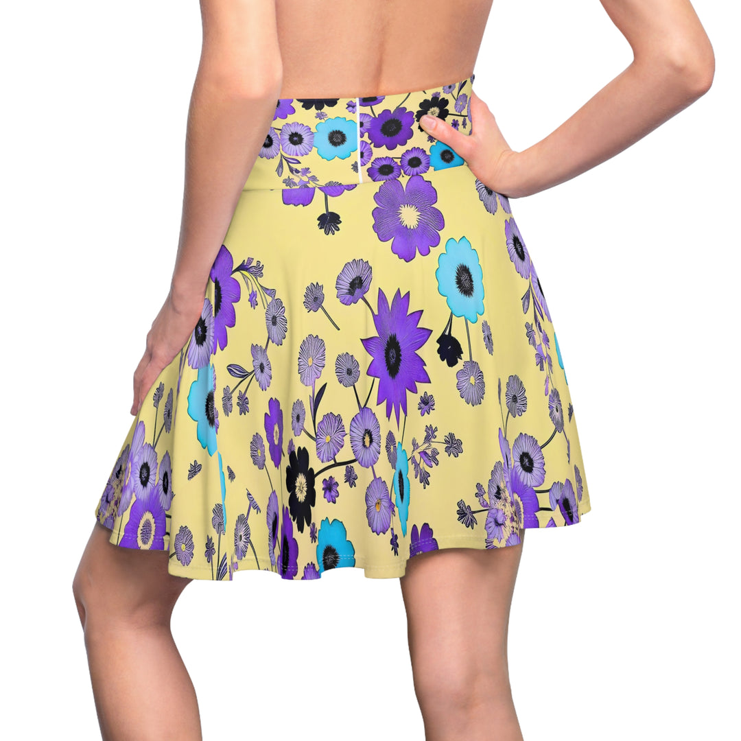Purple Flowers Dancing on Sunshine Women's Skater Skirt (AOP)