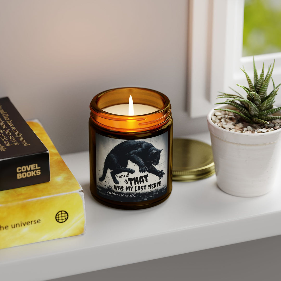 Scented Candle - Cashmere Musk Feral Cat Pouncing Design