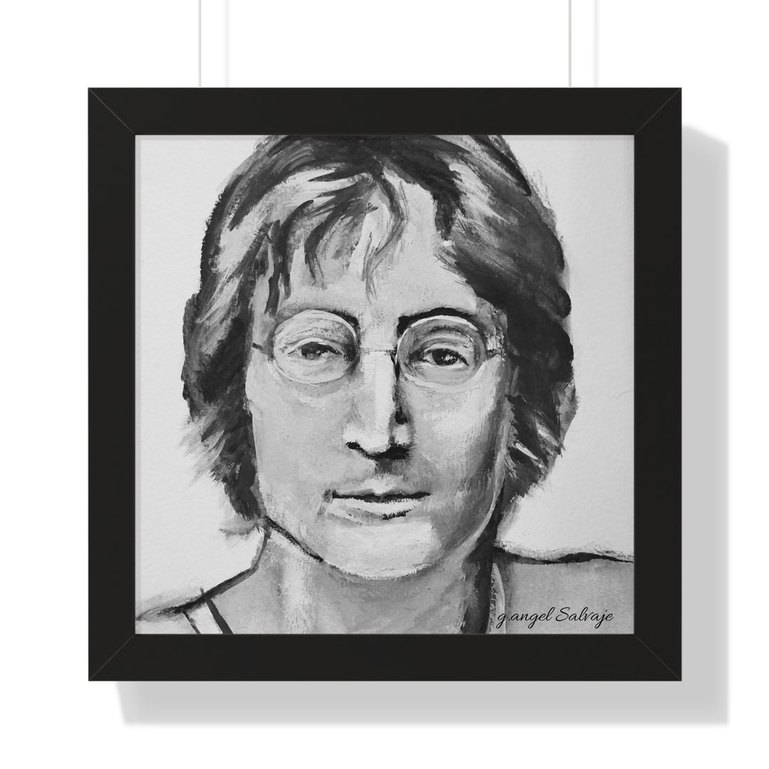 Vertical Poster - John Lennon Portrait by g angel Salvaje Black and White Rock and Roll Series