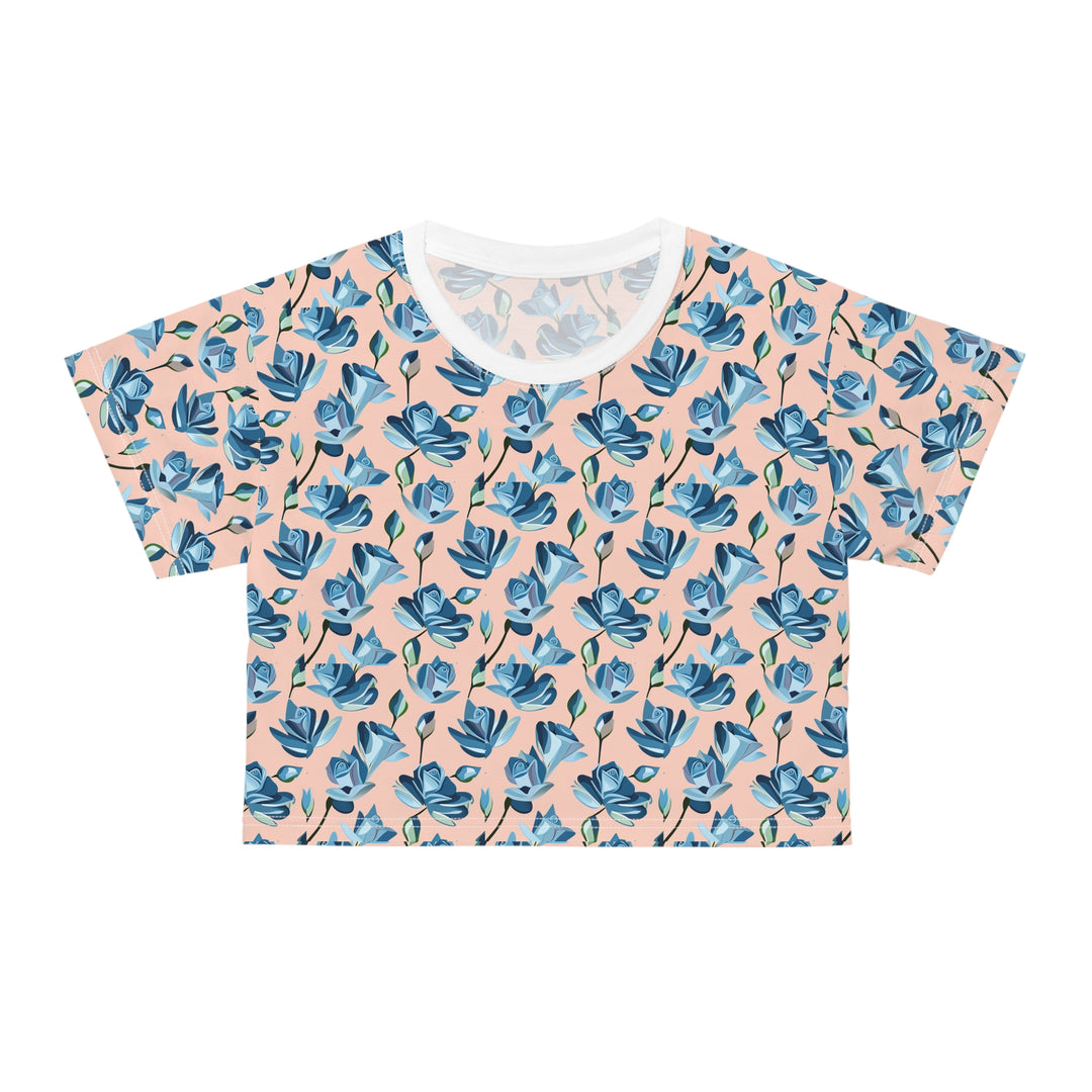 Blue Rose Buds, Women's Crop Tee (AOP)
