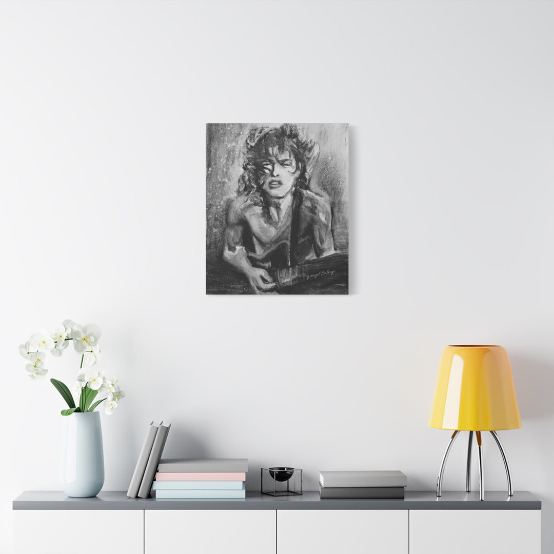 Angus Young, B&W  Rock and Roll Series Matte Canvas, Stretched, 1.25"