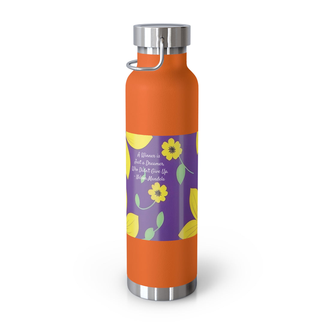 Yellow Floral Inspirational Quotes Copper Vacuum Insulated Bottle, 22oz