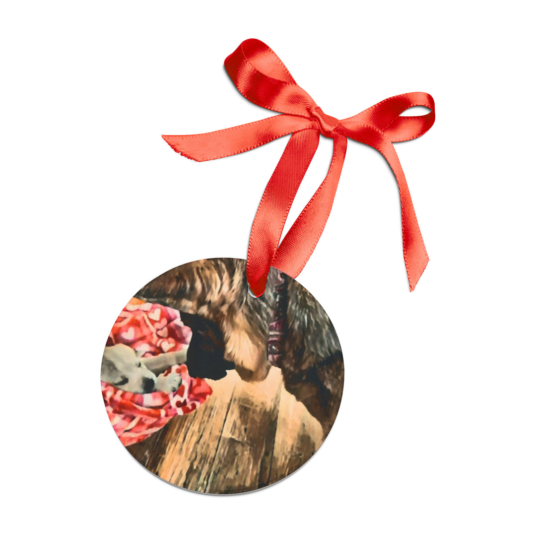 German Shepard got a pup , Acrylic Ornament with Ribbon