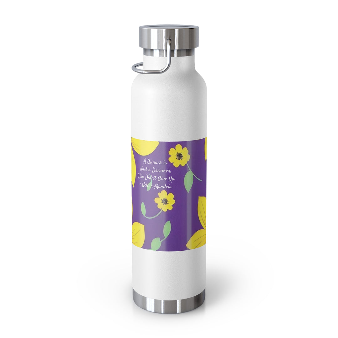 Yellow Floral Inspirational Quotes Copper Vacuum Insulated Bottle, 22oz