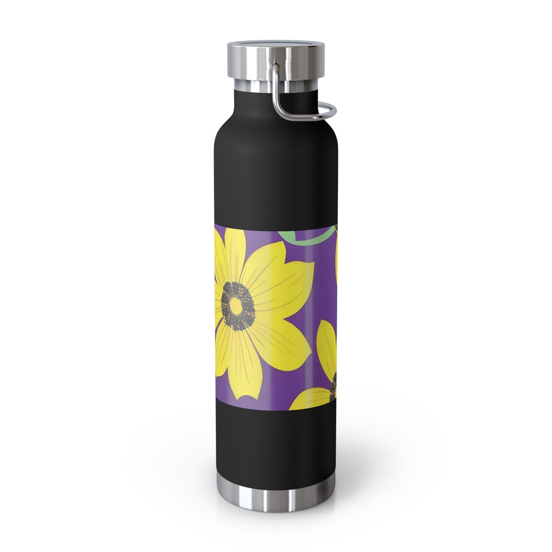 Yellow Floral on Purple, no quotes Copper Vacuum Insulated Bottle, 22oz