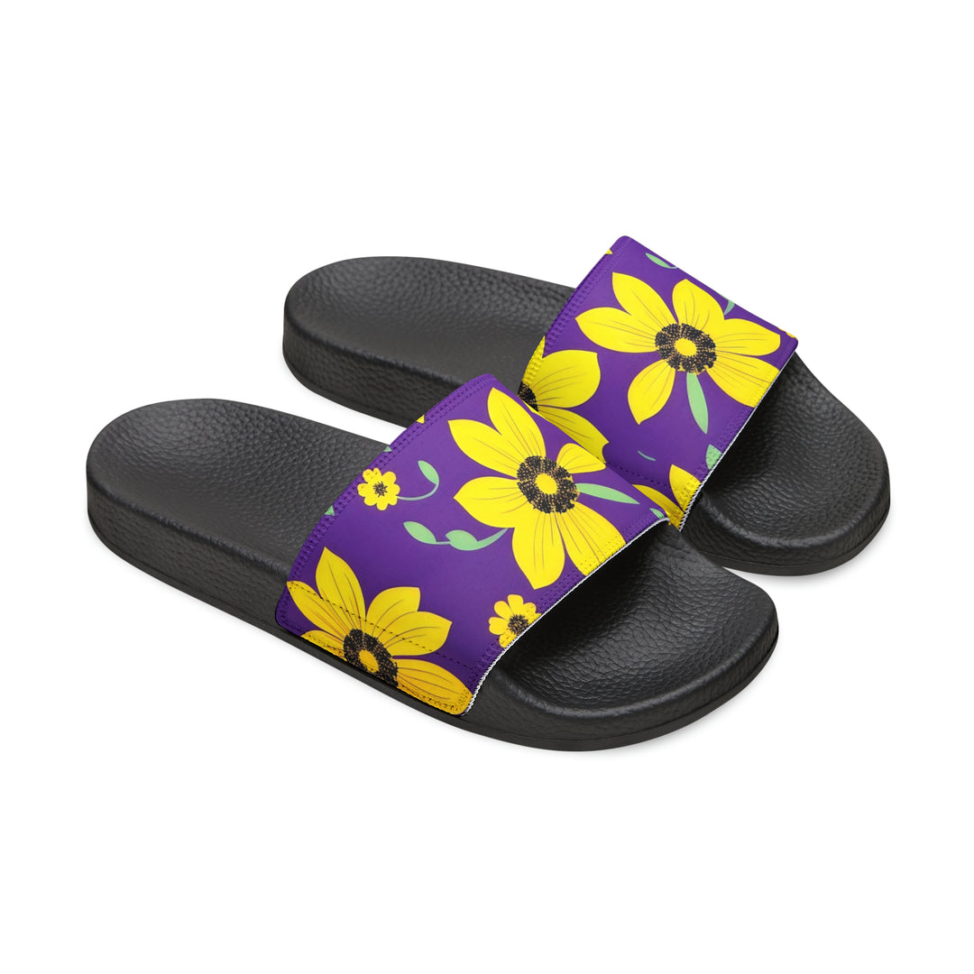 Yellow Floral on Purple Youth PU Slide Sandals
